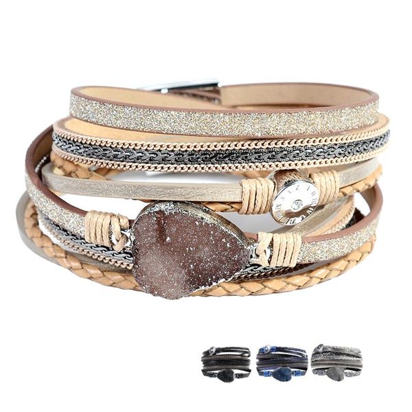 

wrap leather bangle charm winter leather bracelet women jewelry idear gifts for mom, sisters and friends, Golden;silver