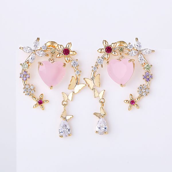 

dangle & chandelier xiumeiyizu heart zircon drop earrings women wedding luxury jewelry gifts gold rhodium plated butterfly flower, Silver