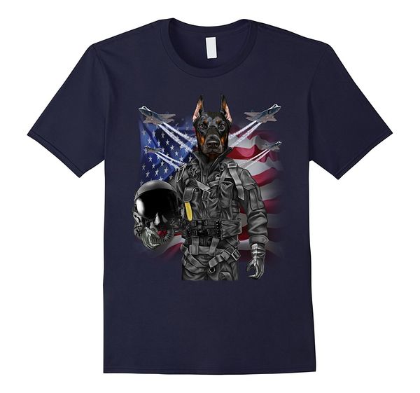 

2019 100% cotton t-shirt doberman dog as fighter jet pilot usa america tee shirt(1