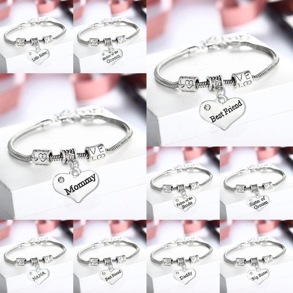 

12pc family jewelry glossy clear crystal heart charm pendant bracelets love bead chain bangles daddy mommy sister nana xmas gift, Black
