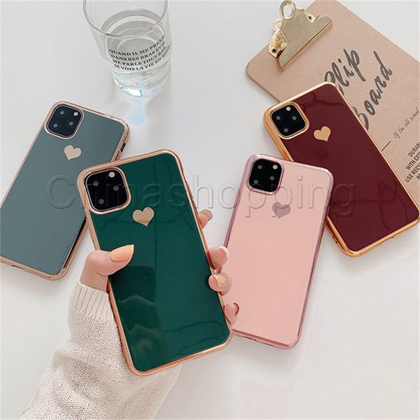 

soft silicone case protective plating love heart case for iphone 11 11pro max xr xs max 8 7 6 plus