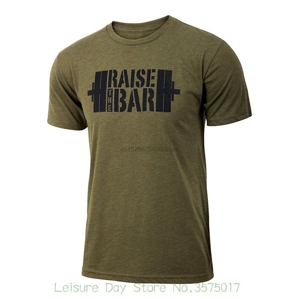 

personalized t shirt custom t shirt raise the bar - military green - men barbell weightlifting triblend workout t-shirt