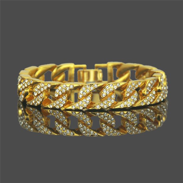 

hip hop men's full bracelet curb cuban bracelet for men iced out paved rhinestones cz rapper jewelry, Black