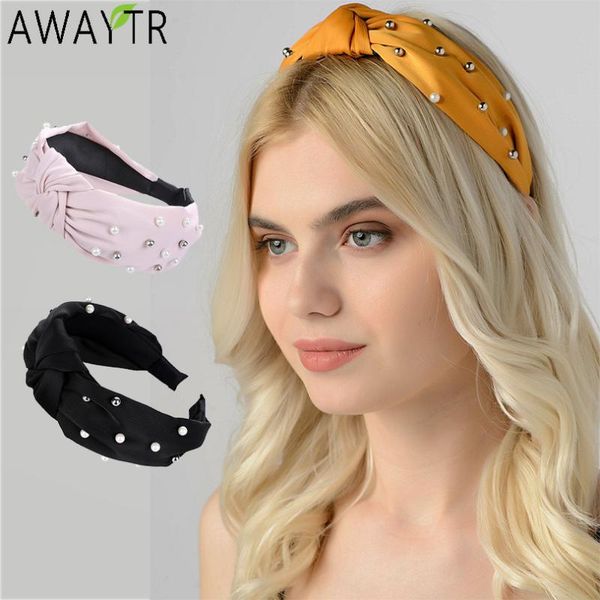 

hair accessories women pearls headband solid bow knotted center hairband for girls headwear boutique wide fashion hoop