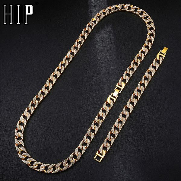 

hip hop 1set 13mm gold full iced out paved rhinestones miami cuban chain cz bling rapper necklaces for men jewelry, Silver