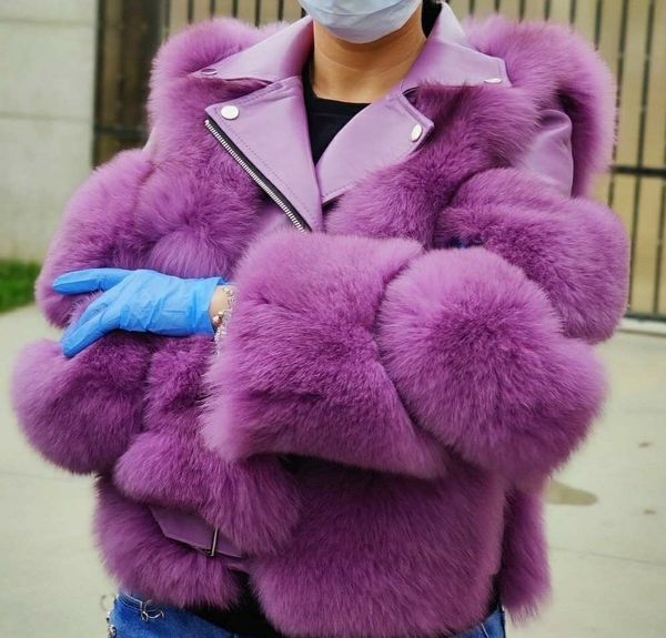 

maylofuer real fox fur coat with genuine sheepskin leather jacket long sleeves 100% natural fox fur coats for women t200909, Black