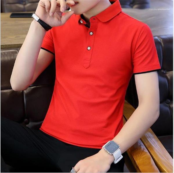 

short sleeve slim male piping panelled mens polos summer designer lapel neck solid color mens designer polos casual business, White;black
