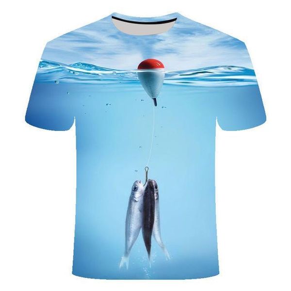 

fishing casuall style digital fish o -neck t -shirt great white shark sandbeach 3d print shirts kawaii oversized humor men clothing