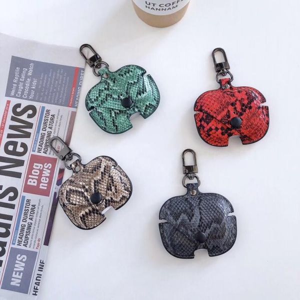 

earphone caja de airpods pu leather snake skin texture protective cover fundas box protective bags airpods pro airpod cases