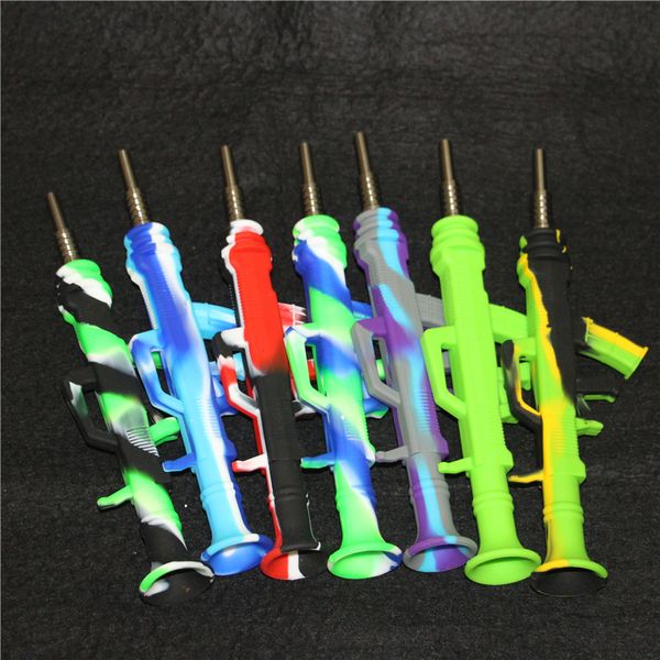 AK47 Forma 8.10inches Longo Silicone Néctar Kit de Coletor Portátil Tubulação de Fumar com Titânio Dica Dab Palha Petriga Tubulações