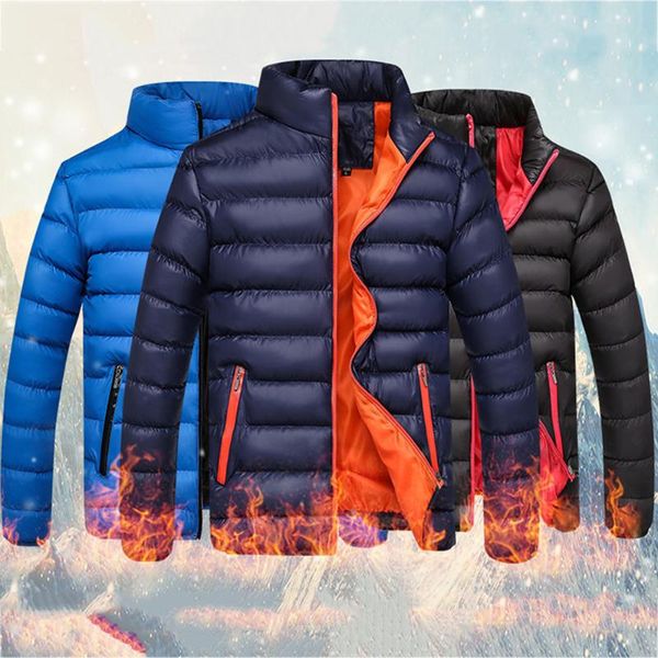

e-baihui men's parka large size cotton clothing autumn winter stand collar solid men's youth casual fashion parkas coat l259, Black