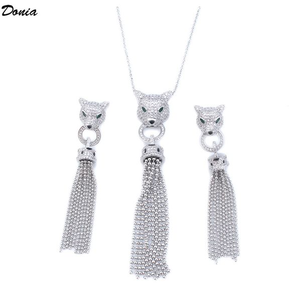 

donia ювелирных изделий дизайнера ювелирных изделий леопарда кисточка медь микро инкрустированных циркон ожерелье серьга роскошные 2-штучные, Golden;silver