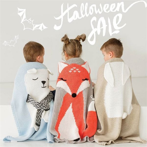 

air condition quilt rabbit fox knitted baby cartoon animal blanket sofa stroller covers kids newborn bedding swaddle decke 200925