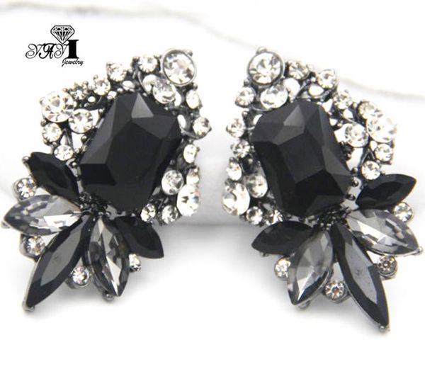 

yayi jewelry black glass rhinestone dangle crystal earring women's fashion ancient silver color gem long earrings gift 1261