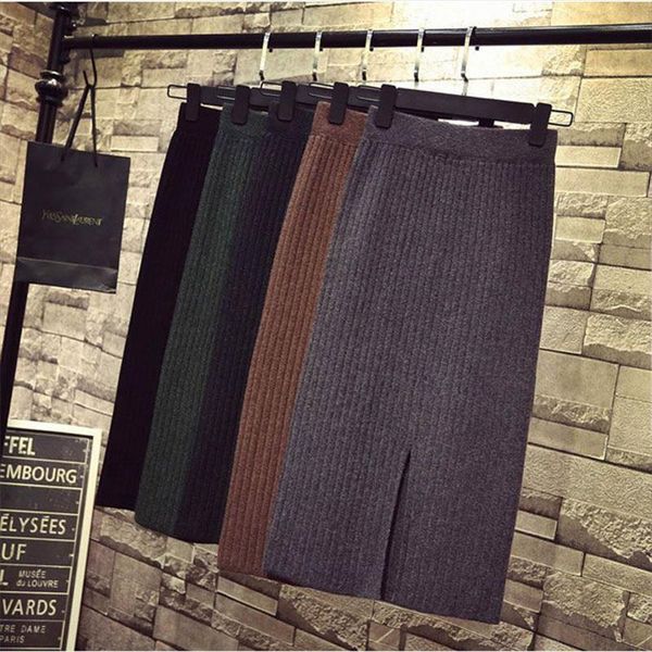 

70cm skirt womens elastic band autumn winter thick warm knitted long skirt faldas mujer moda 2020 faldas, Black