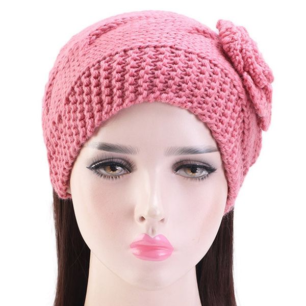 

new fashion winter warm women knot 8 color caps ladies soft knit beanie hat knitted cap with crochet flower hair accessories, Blue;gray