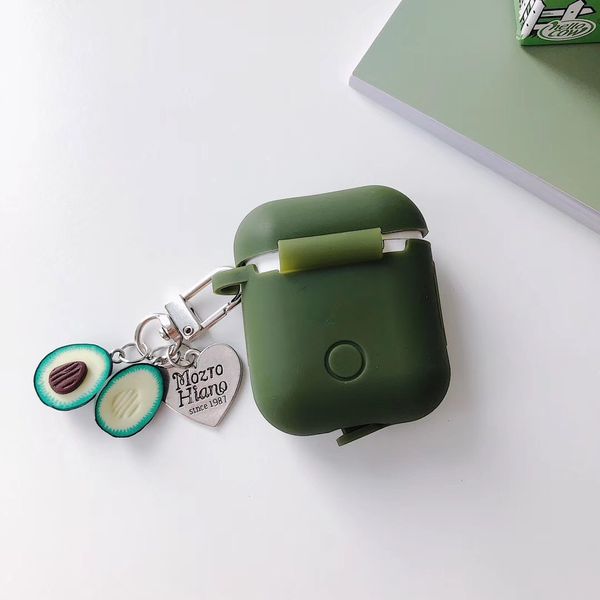 

fashion airpods case creative avocado pendant dark green airpods 1/2 silicone protective sleeve bluetooth wireless headset case