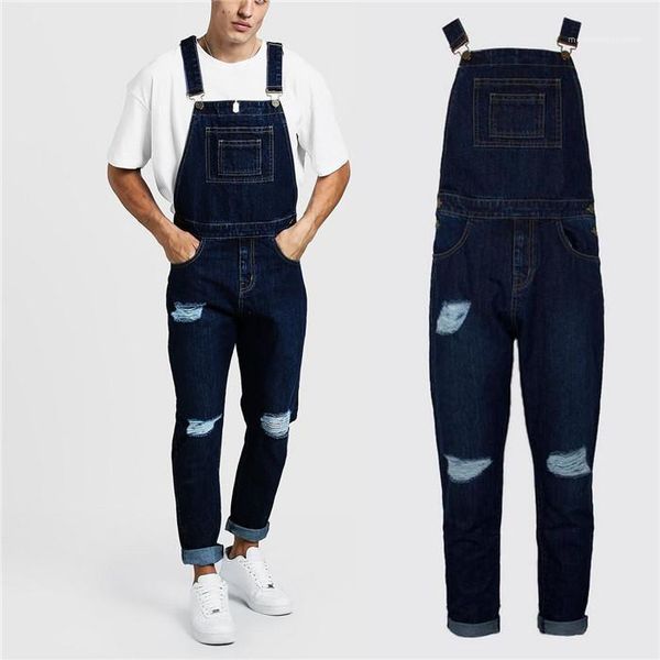 

plus size loose jeans man dark blue fashion trousers mens hole designer demin overalls men spring summer pocket