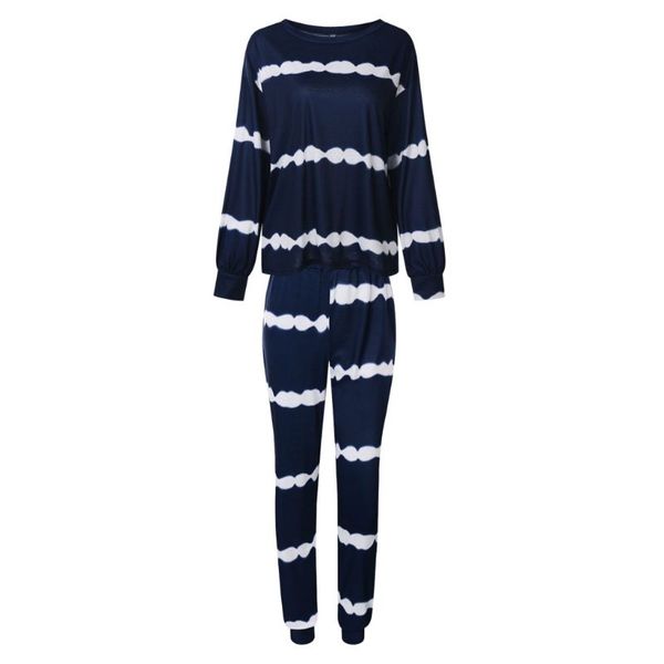 

women's tracksuits women pajamas suit casual stripe long sleeve pullover pants sleepwear, Gray