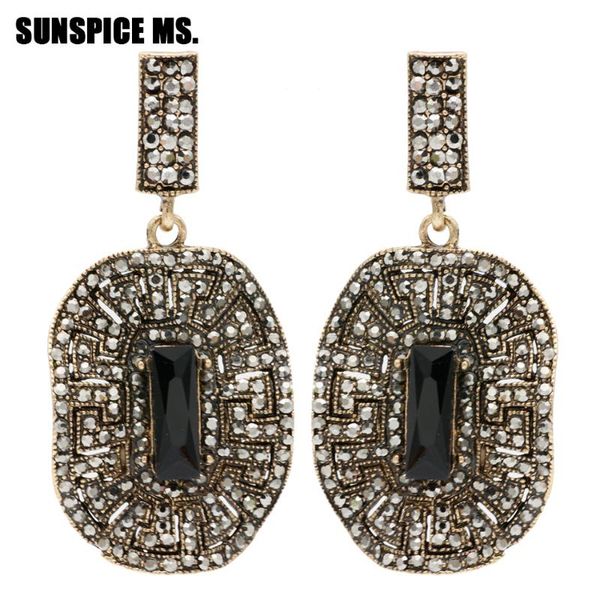 

new vintage egyptian rhinestone big round drop earrings antique gold color bohemia ethnic dangle earring wedding jewelry, Silver