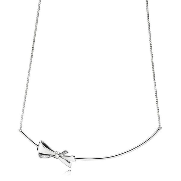 

new 100% 925 sterling silver brilliant bow necklace colorful zircon rainbow pendant clavicle chain for women gift 397233cz