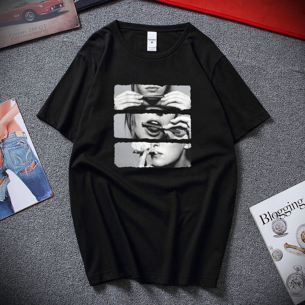 

new summer harajuku men t shirt roll lick smoke t-shirt fashion street wear hip hop tees cotton short sleeves tshirt