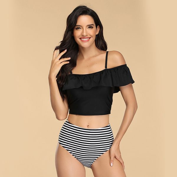 

women's swimwear nakiaeoi 2021 bikini women high waist swimsuit push up dress tankini set halter beach wear bathing suits, White;black