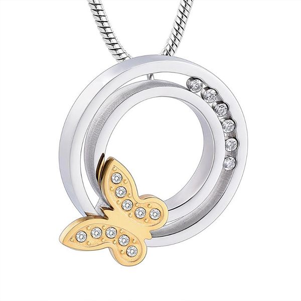 

chains ijd10742 stainless steel inlay butterfly circle round cremation pendant for ashes urn keepsake memorial necklace jewelry, Silver