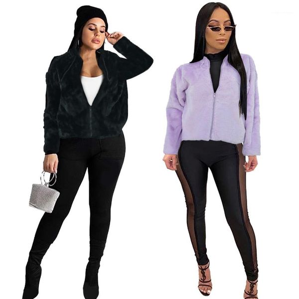 

jacket autumn winter long sleeve solid color warm coats famale short clothes women plush hooded, Black;brown
