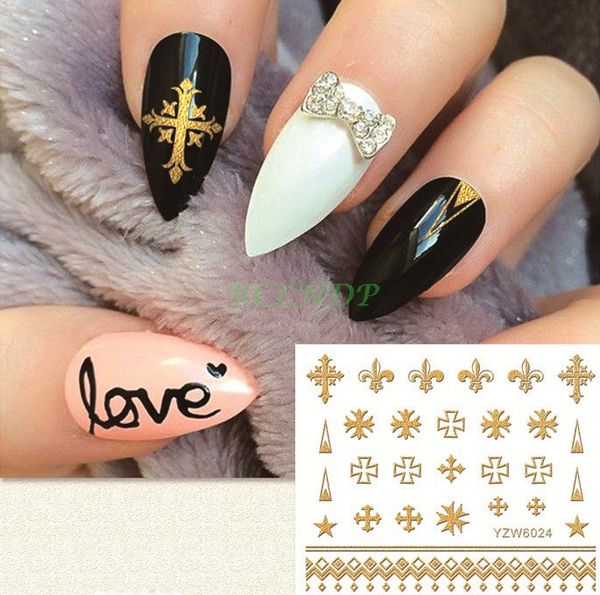 

gold sticker for nail art all decoration slider ancient hollow cross pattern lace adhesive manicure lacquer foil accessoires, Black
