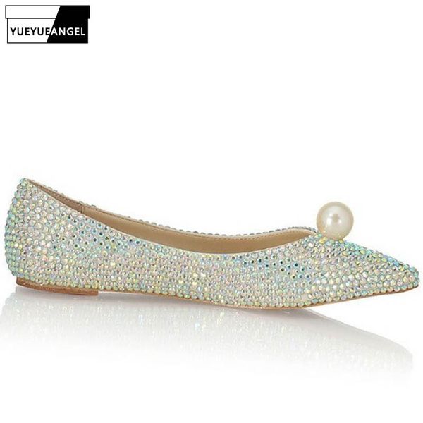 

fashion women shallow slip on loafers bride glitter sequins pearl pointed toe wedding dress shoes bridesmaid ladies flats shoes, Black