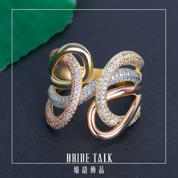 

wedding rings luxulry cross geometry twisted line cubic zironia cz ring for women dubai engagement party bridal finger, Slivery;golden