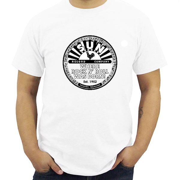

sun records retro white tshirt men's superior quality tee shirt