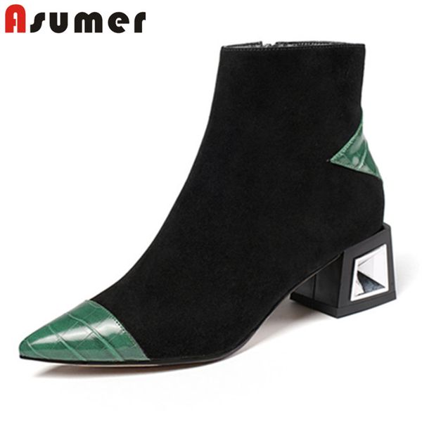 

boots asumer 2021 big size 34-42 ankle women mixed colors pointed toe crystal heel casual party shoes ladies, Black