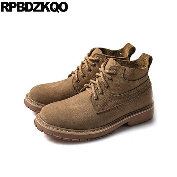 

autumn shoes retro combat boots booties genuine leather army full grain designer british style lace up outdoor men, Black