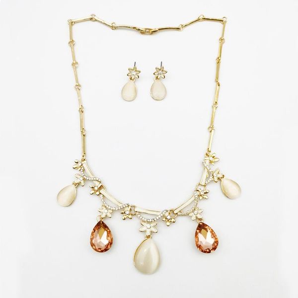 

elegant new design gold color enamel flower crystal teardrop pendant necklace for women party gift jewelry, Silver