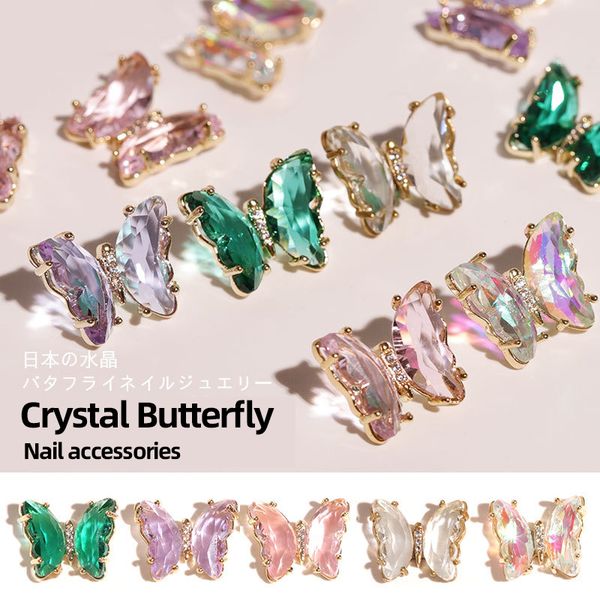 

nail art decorations dingdian crystal butterfly decoration 3d holographic butterflies rhinestones jewelry diy uv gel manicure accessories, Silver;gold