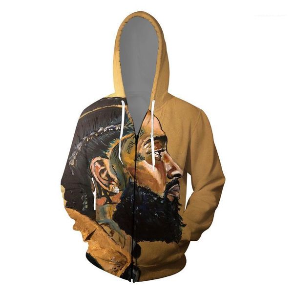 

casual teenager skateboard souvenir sweatshirts hiphop nipsey hussle rap 3d hoodies mens clothing cardigans printed zipper up, Black