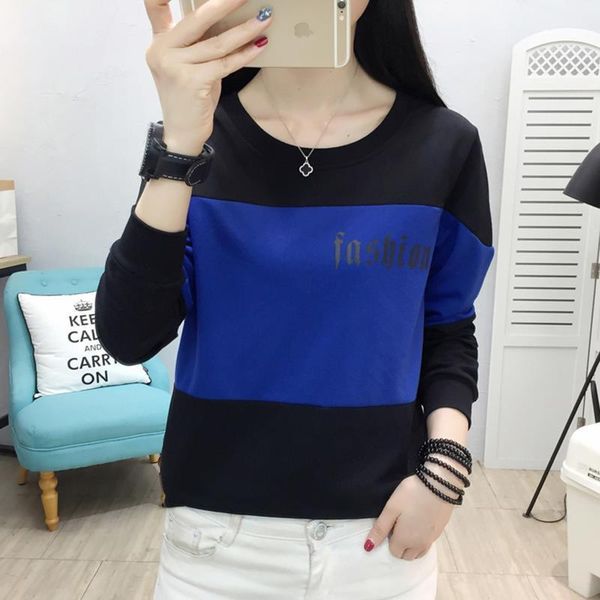 

letter print spring 2020 new contrast color sweatshirt women plus size womens clothing casual long sleeve hoodies sweat femme, Black