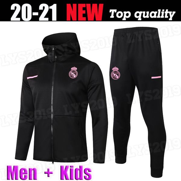 

20 21 real madrid hooded jacket training wear windbreaker hazard sergio ramos benzema vinicius camiseta football jogging suit uniforms 2020, Black
