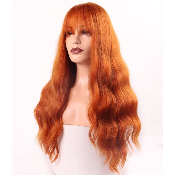 

synthetic wigs merisi hair 26" long water wave women with bangs red blonde black heat resistant for african american