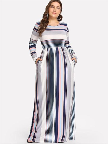 

Clothing Plus Size Womens Casual Dresses Fashion Colorful Stripe Print Panelled Womens Designer Dresses Casual Females