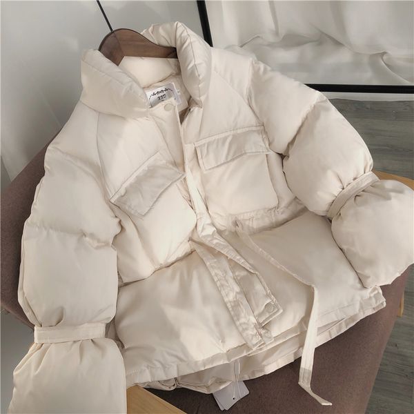 

ewq] winter 2020 women long sleeve short section sweet thick solid color zipper korean cotton-padded coat ladies 3 color qb220, Black