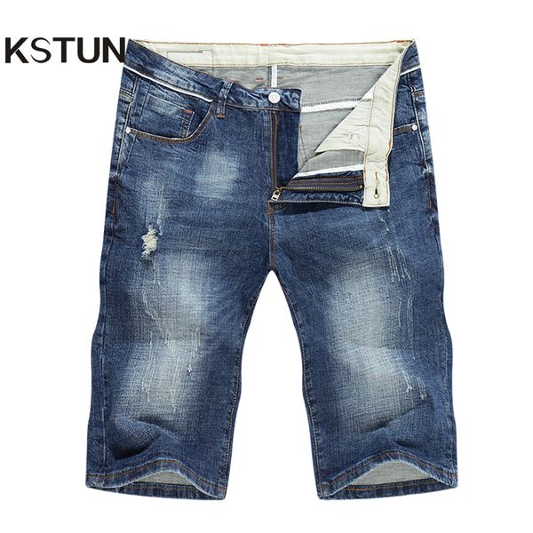 

kstun 2020 summer new men's denim shorts fashion slim fit stretch cotton blue washed ripped jeans man brand clothes high quality