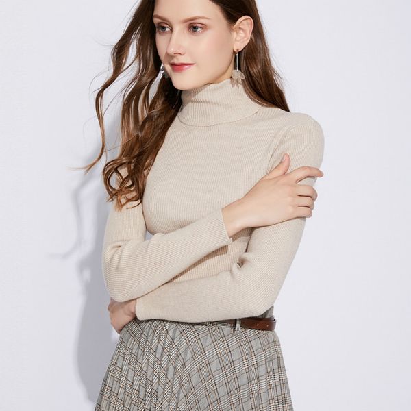 

women's sweaters european american autumn high-neck solid color long-sleeved base sweater fashion trend loose all-match pullover top, White;black