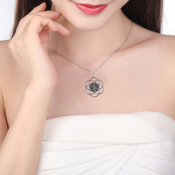 

vintage hollow yoga lotus mandala pendant necklace talisman women jewelry, Silver