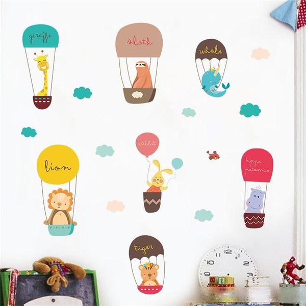 

cute animals air balloon wall stickers for kids rooms home decor giraffe lion wall decals pvc mural art