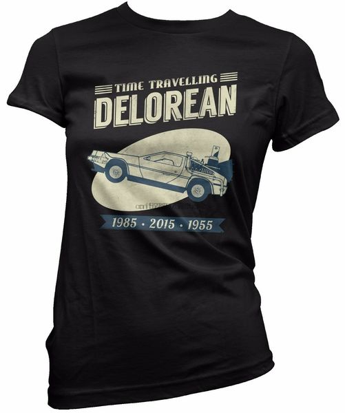 

t-shirt donna odelorean - vintage ado back to the future maglia 100% cotone nero