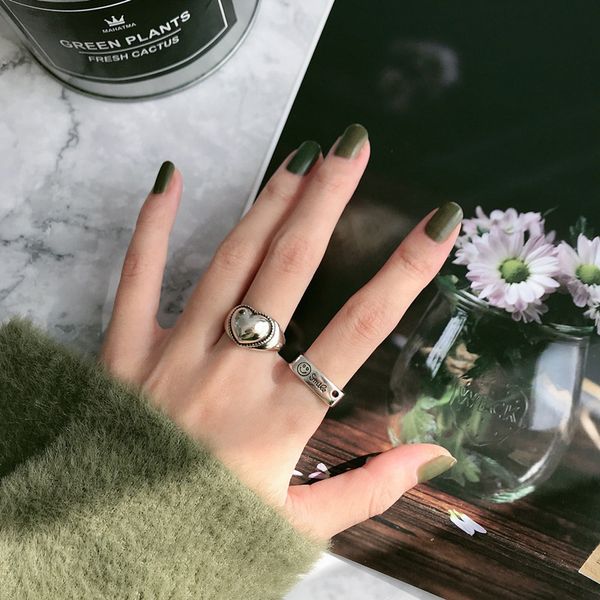 

korea restoring ancient ways students fashion personality ring opening smiling face finger chain ring ins female, Slivery;golden