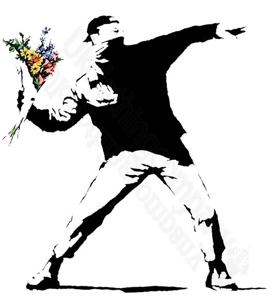 

бэнкси flower thrower t-shirt граффити art - mens womens tops мультфильм тенниска мужчин унисекс новая мода тенниску сыпучих размер верхней